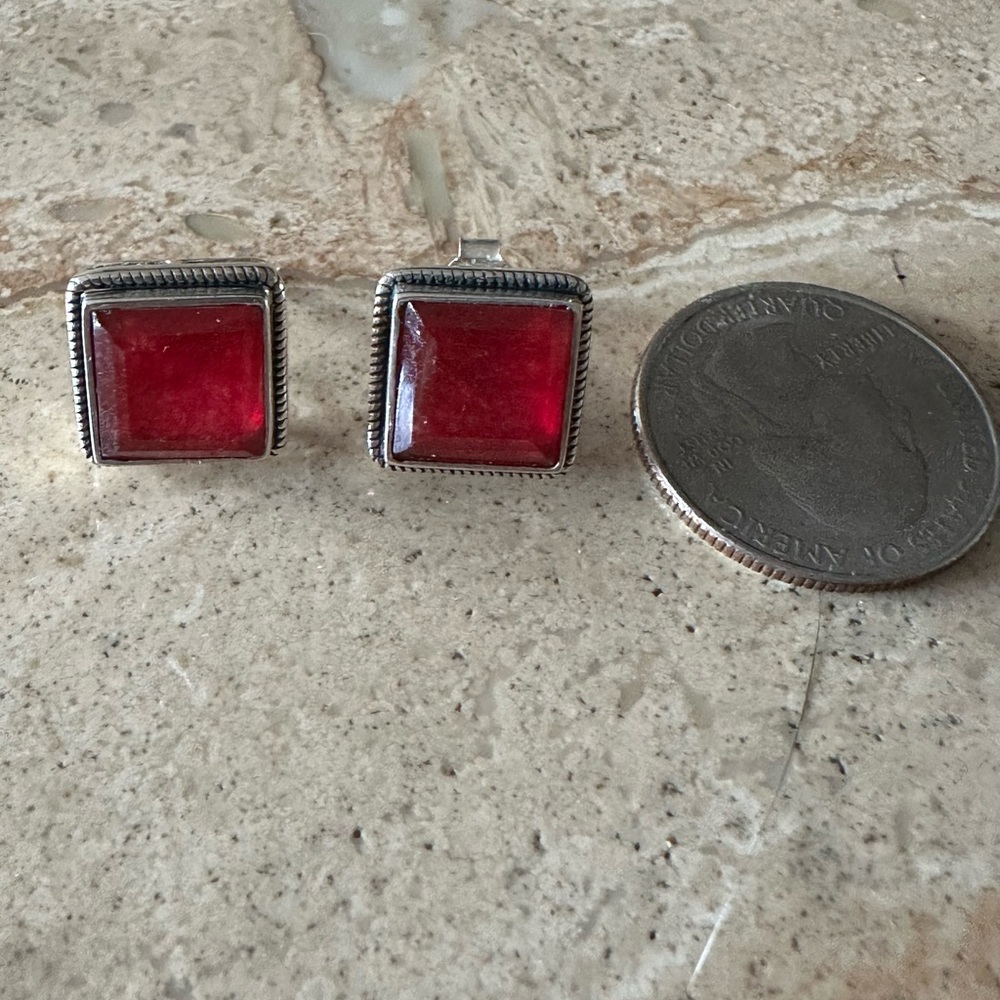 Red Square Stud Earrings